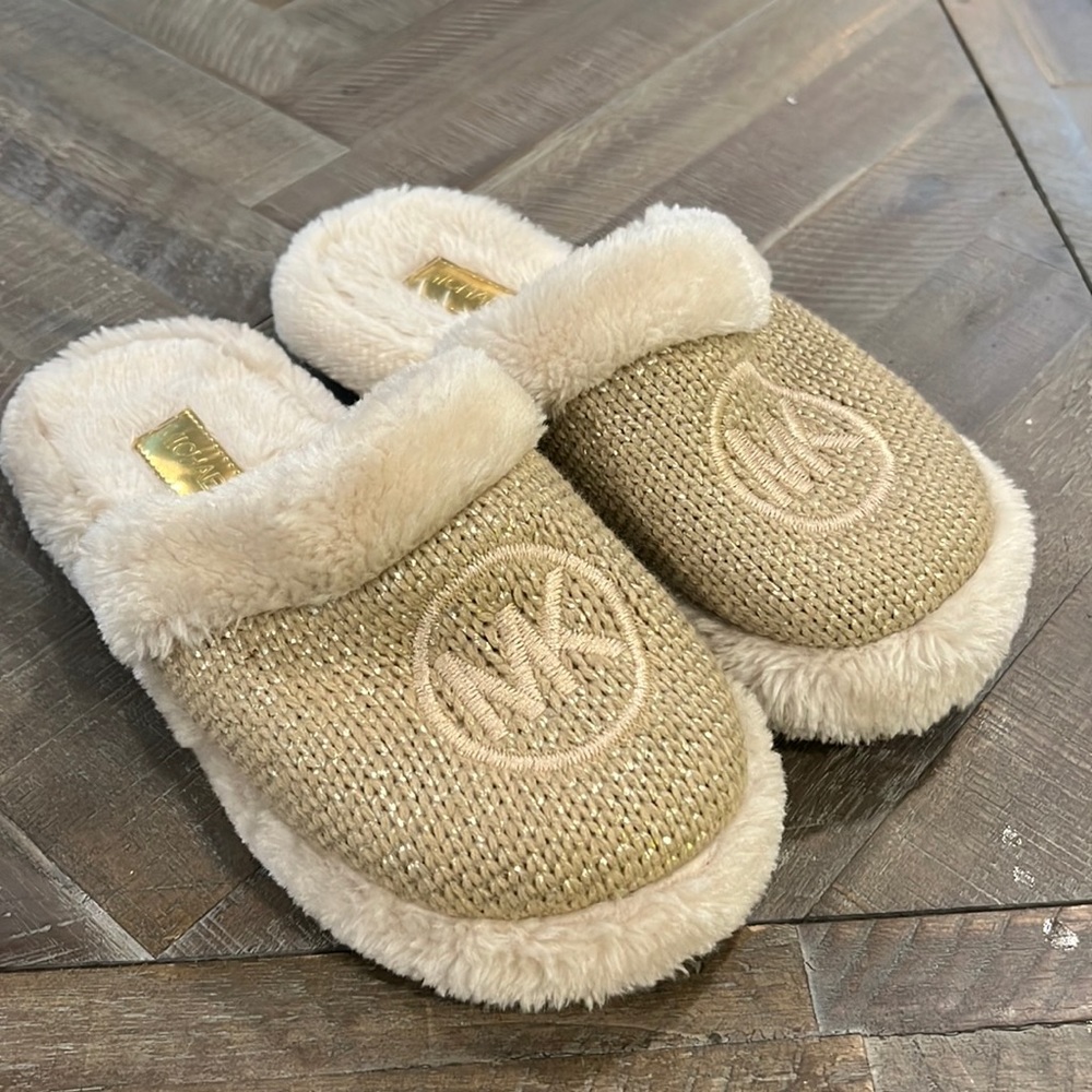 Gently used (with socks!) Michael Kors slippers